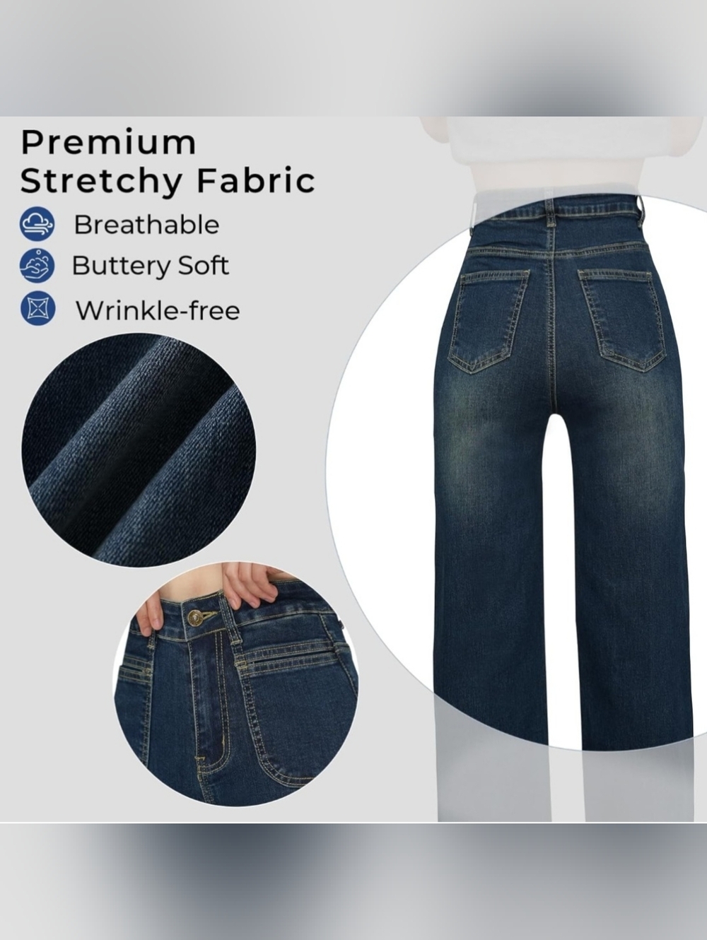 High Waisted Wide Leg Jeans NWT Size 14 Dark Wash Stretch Denim - Picture 4 of 5